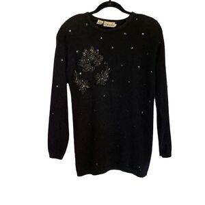Rafaela Sweater Tunic Angora Lambswool Women's Small Black Beaded 80's Vintage